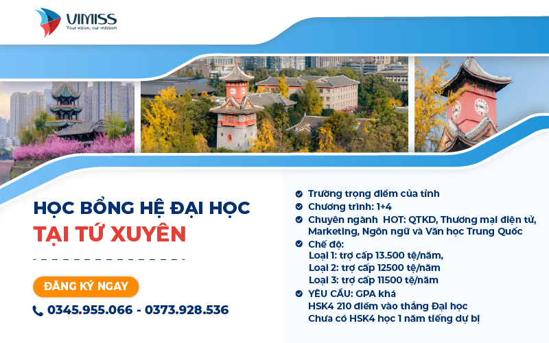 [Chỉ 3 suất] Học bổng hệ Đại học tại Tứ Xuyên 2024