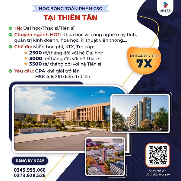 Học bổng toàn phần CSC năm 2024 tại Thiên Tân