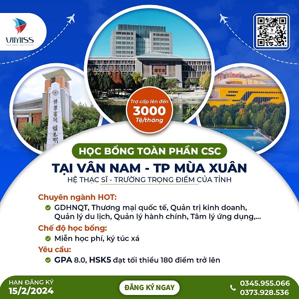 Học bổng toàn phần CSC tại Vân Nam năm 2024