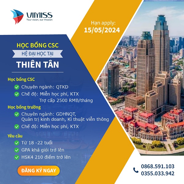 Học bổng hệ đại tại Thiên Tân năm 2024